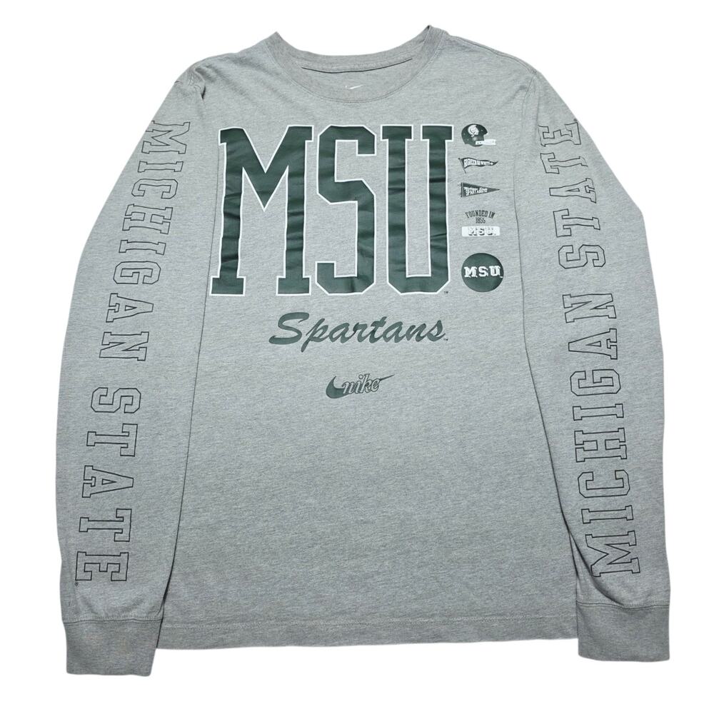 Nike Michigan State Spartans MSU Long Sleeve T-Shirt Mens Medium Gray